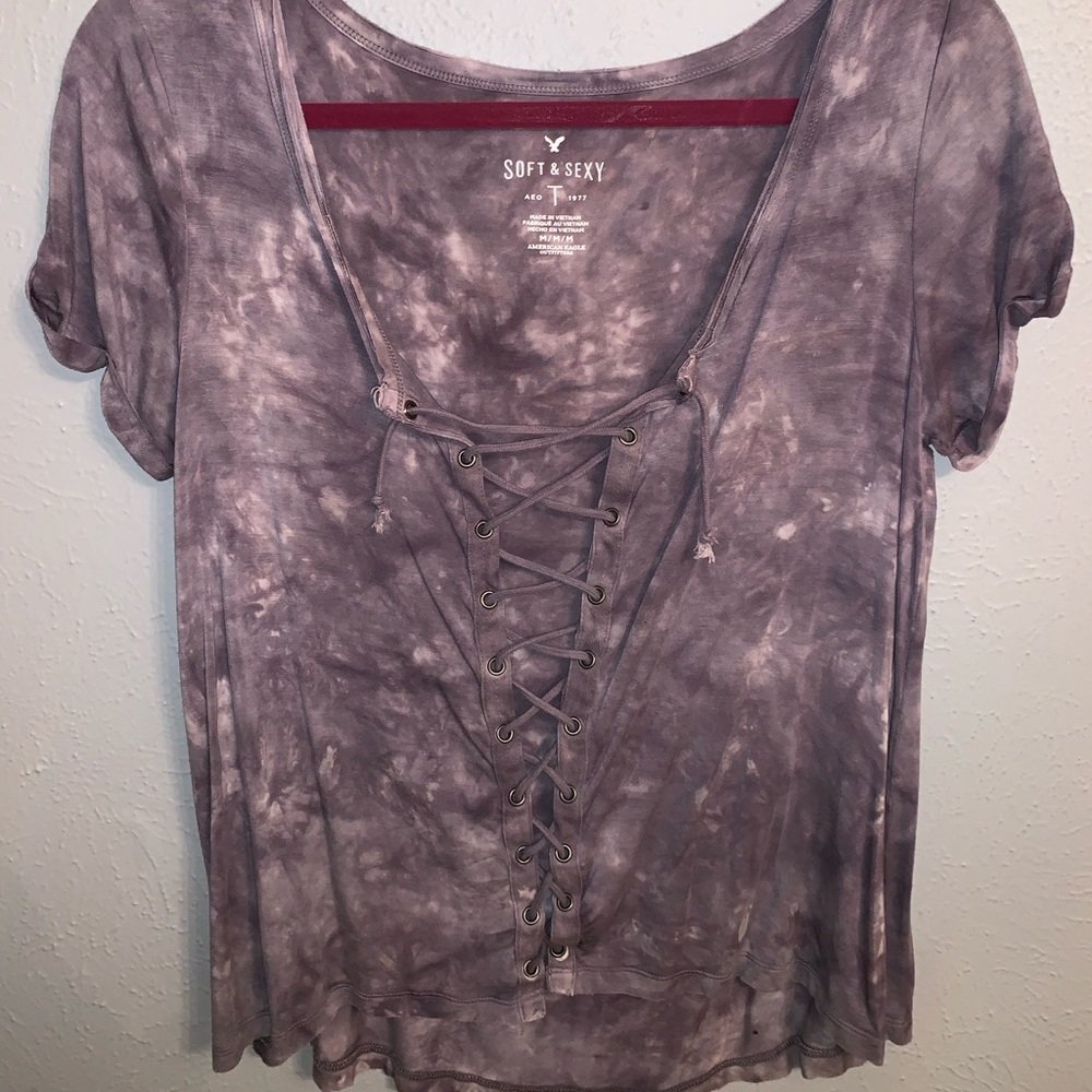 Purple Tie Dye lace up blouse
